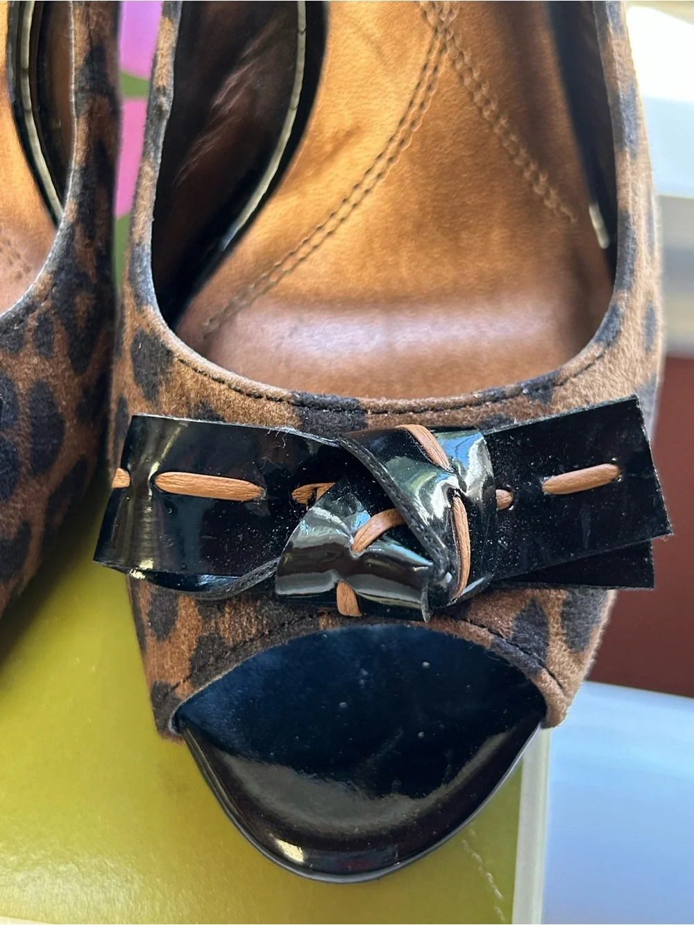 Naturalizer Leopard-Print Slingback Peep-Toe Heels - Brown/Black